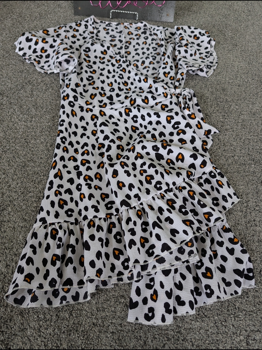 EUC White Leopard Print Wrap Ruffle Dress S